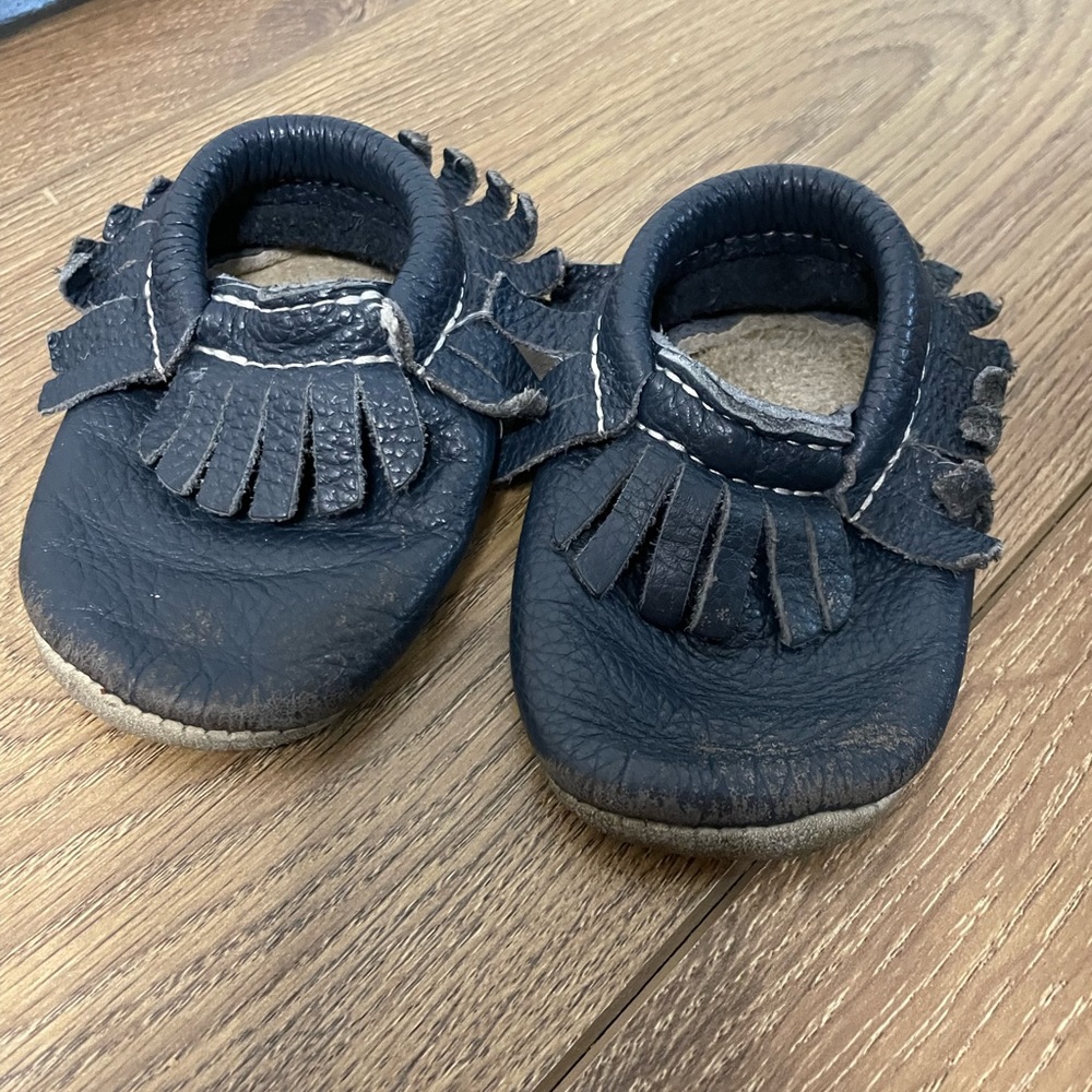 Minimocs Little Folks Deep Blue Soft Sole Shoe Well Loved Leather Blue Moccasin